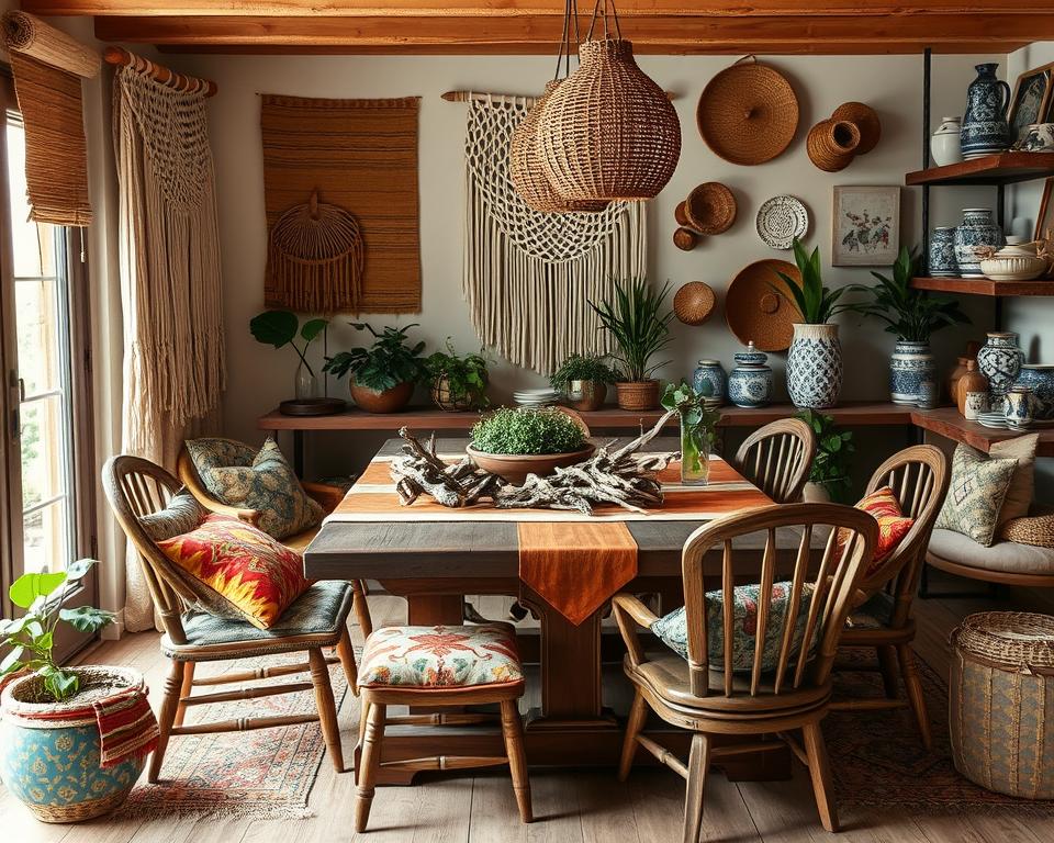 boho dining room textures