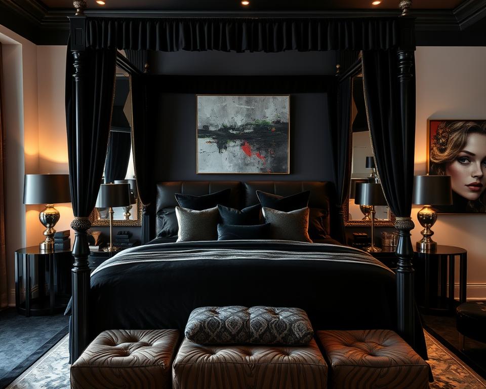 bold black bedroom