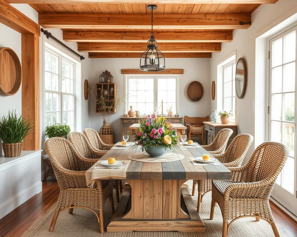 natural elements in farmhouse dining room