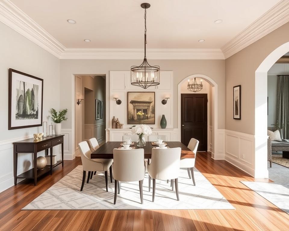 transitional dining room half wall